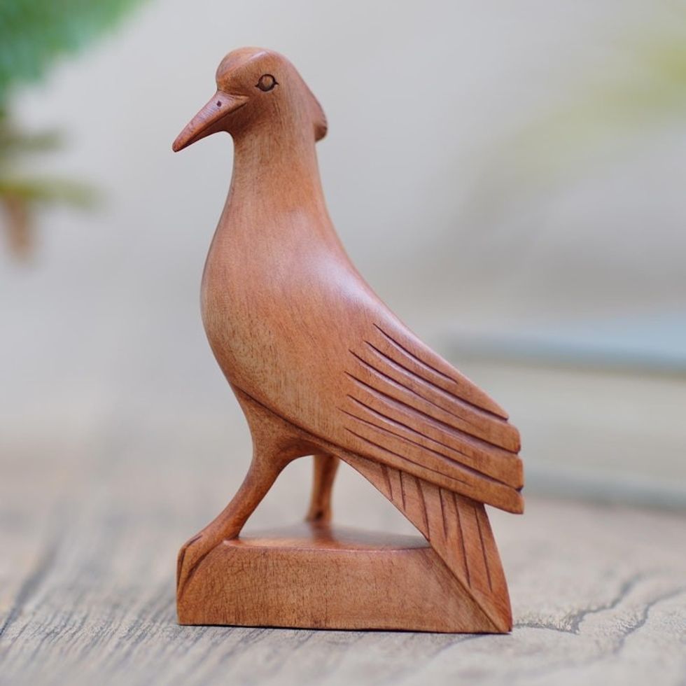 Hand Made Suar Wood Bird Sculpture 'Baby Dove'