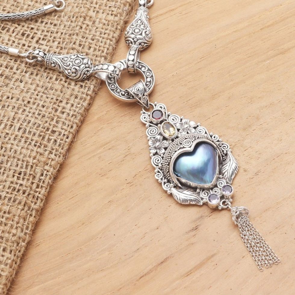 Cultured Mabe Pearl and Amethyst Pendant Necklace 'Gatekeeper'