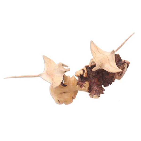 Alternate image for Hand Carved Jempinis Wood Stingray Sculpture Stingray Swimmers
