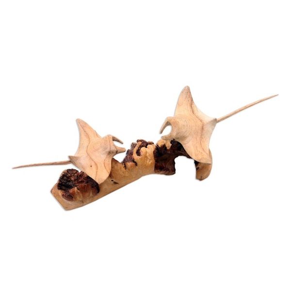 Alternate image for Hand Carved Jempinis Wood Stingray Sculpture Stingray Swimmers