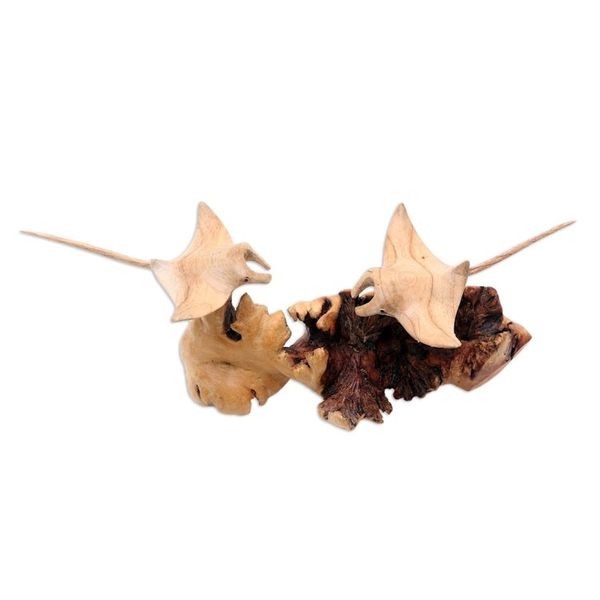 Alternate image for Hand Carved Jempinis Wood Stingray Sculpture Stingray Swimmers