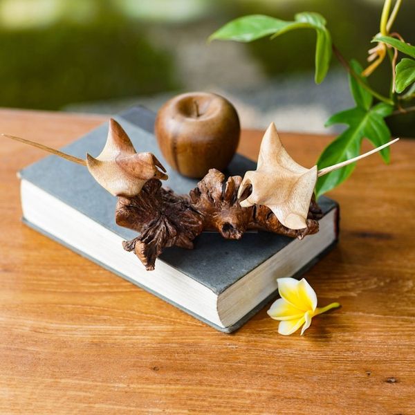 Alternate image for Hand Carved Jempinis Wood Stingray Sculpture Stingray Swimmers