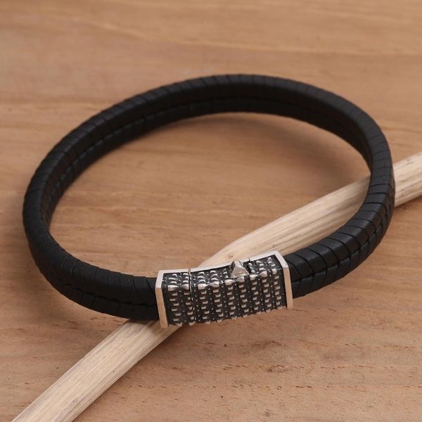 Alternate image for Hand Crafted Leather and Sterling Silver Braided Bracelet Dotted Rhythm