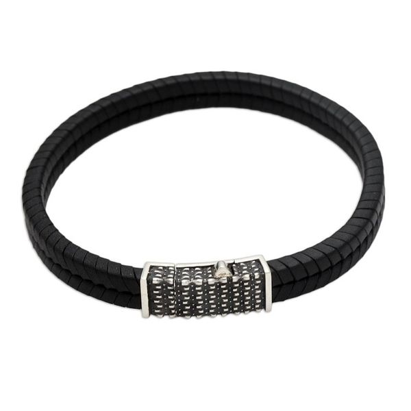 Alternate image for Hand Crafted Leather and Sterling Silver Braided Bracelet Dotted Rhythm