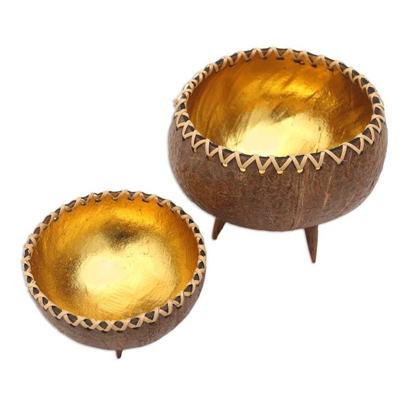 Alternate image for Handmade Decorative Coconut Shell Bowls Pair Gleaming Duo