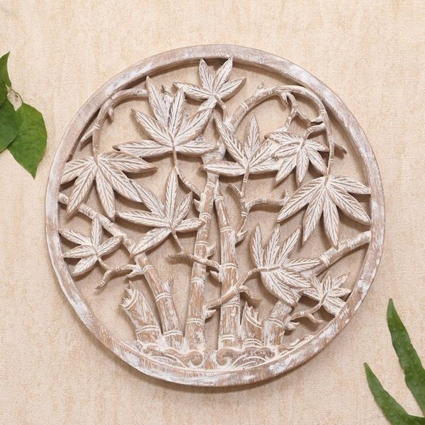 Alternate image for Circular Suar Wood Relief Panel Rounded Bamboo