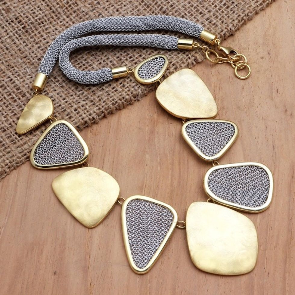 Handmade Gold-Plated Brass Pendant Necklace from Bali 'Golden Eye'