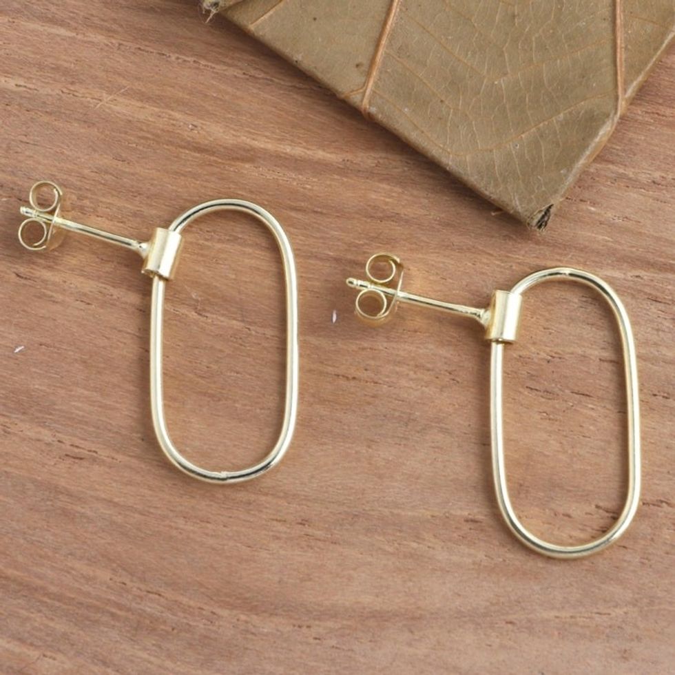 Gold Plated Oval Dangle Earrings 'Golden Circuit'