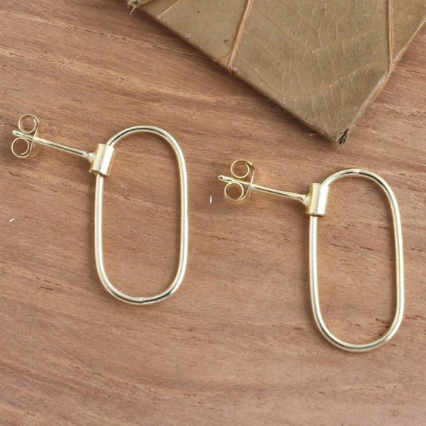 Alternate image for Gold Plated Oval Dangle Earrings Golden Circuit