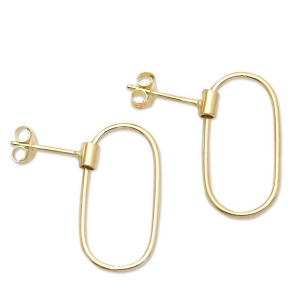 Alternate image for Gold Plated Oval Dangle Earrings Golden Circuit