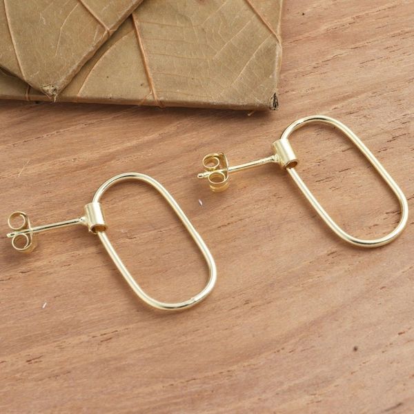 Alternate image for Gold Plated Oval Dangle Earrings Golden Circuit