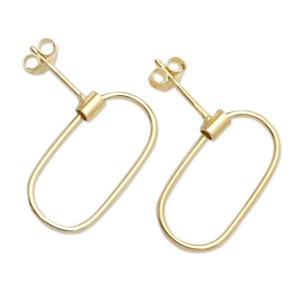 Alternate image for Gold Plated Oval Dangle Earrings Golden Circuit