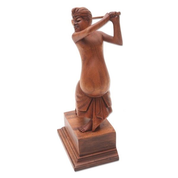 Alternate image for Handmade Balinese Golfer Wood Statuette Balinese Golfer