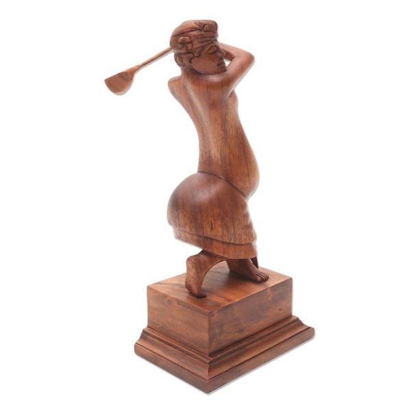 Alternate image for Handmade Balinese Golfer Wood Statuette Balinese Golfer