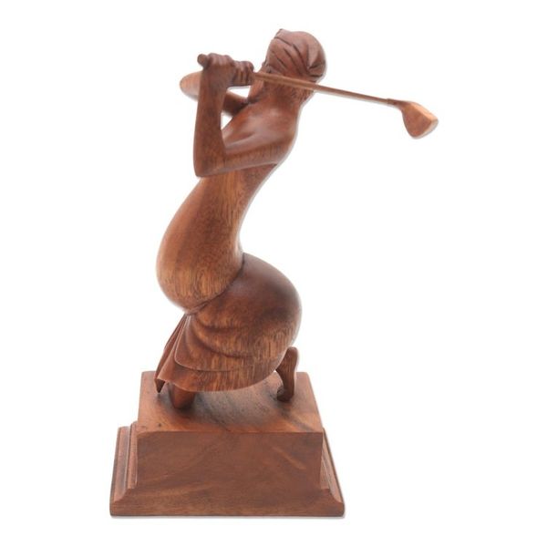 Alternate image for Handmade Balinese Golfer Wood Statuette Balinese Golfer