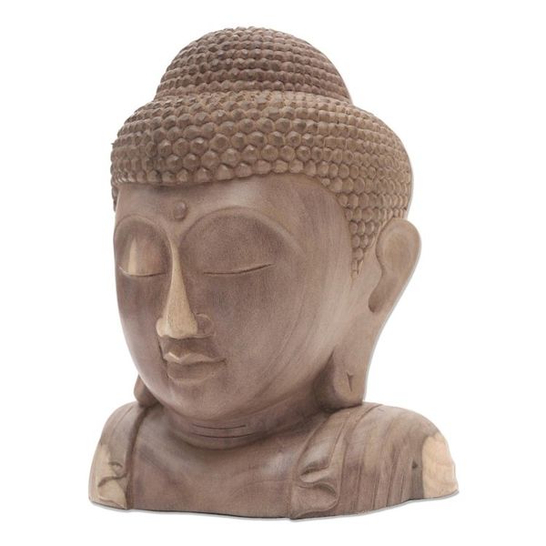 Alternate image for Hand Carved Hibiscus Wood Buddha Sculpture Buddha Bust