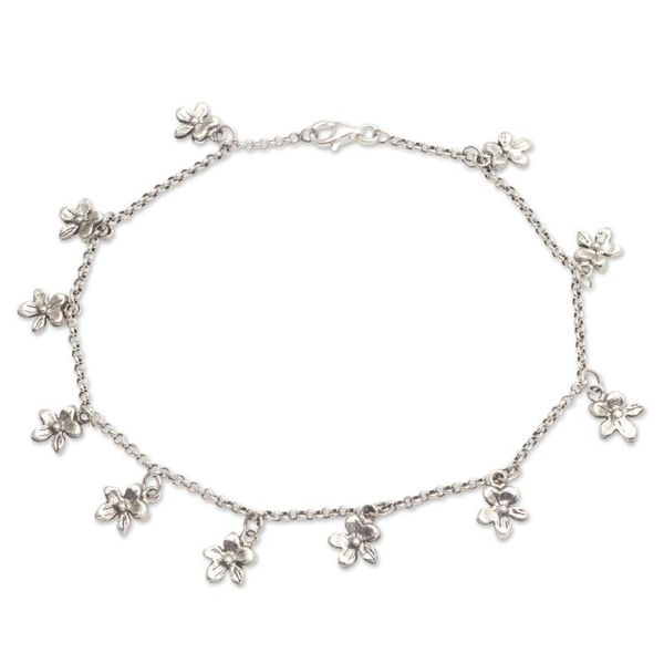Alternate image for Sterling Silver Floral Charm Anklet from Bali Glimmering Flowers