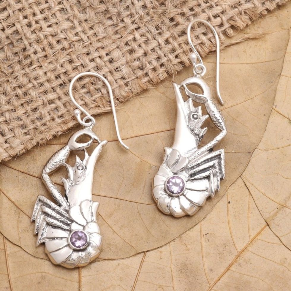 Amethyst Lobster Dangle Earrings 'Queen Lobster'