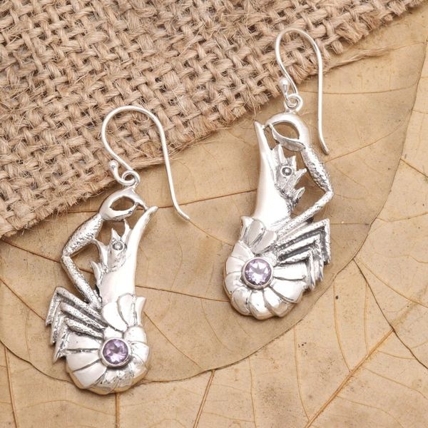 Alternate image for Amethyst Lobster Dangle Earrings Queen Lobster