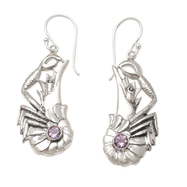 Alternate image for Amethyst Lobster Dangle Earrings Queen Lobster