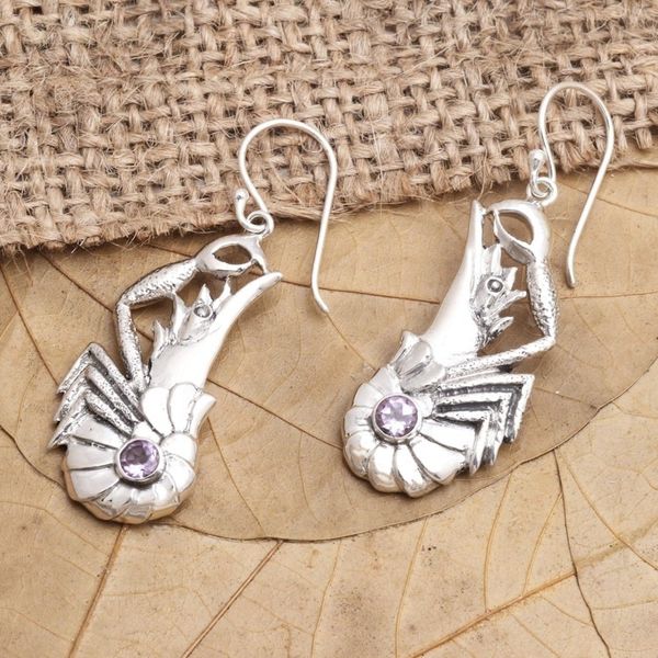 Alternate image for Amethyst Lobster Dangle Earrings Queen Lobster