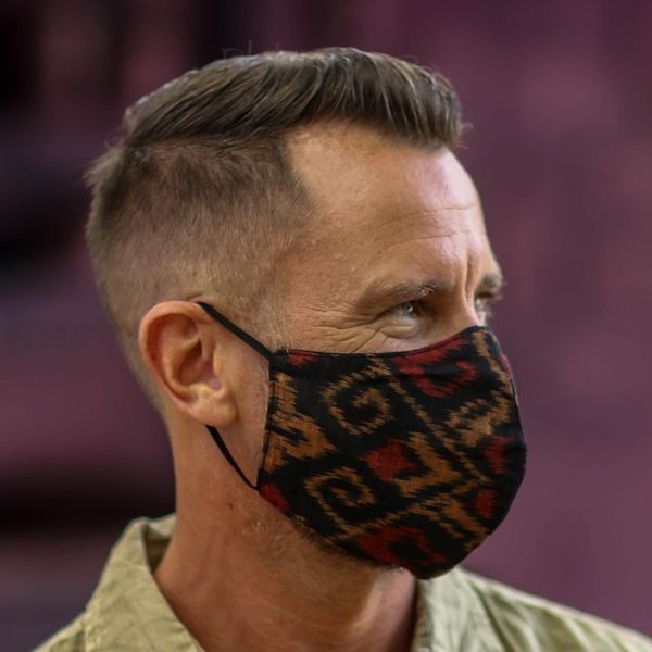 Alternate image for 1 Black-1 Burgundy-1 Blue-2-Layer Contoured Ikat Cotton Mask Ikat Jewels