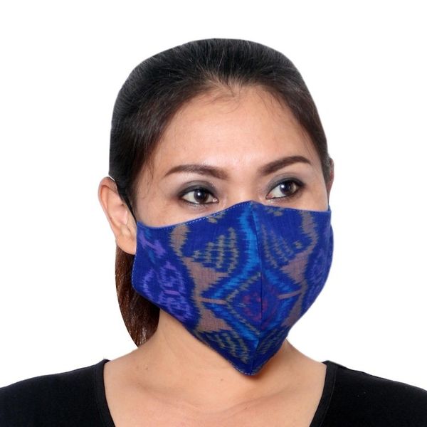 Alternate image for 1 Black-1 Burgundy-1 Blue-2-Layer Contoured Ikat Cotton Mask Ikat Jewels