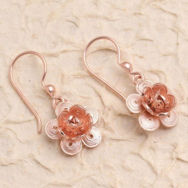 Alternate image for Hand Crafted Rose Gold Plated Flower Dangle Earrings Lucky Blossom