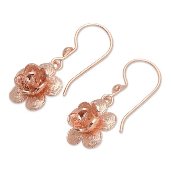 Alternate image for Hand Crafted Rose Gold Plated Flower Dangle Earrings Lucky Blossom