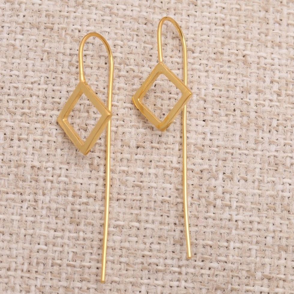 Handmade Gold-Plated Drop Earrings 'Symmetrical Geometry'