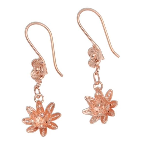 Alternate image for Hand Crafted Rose Gold Plated Flower Dangle Earrings Friendly Flowers