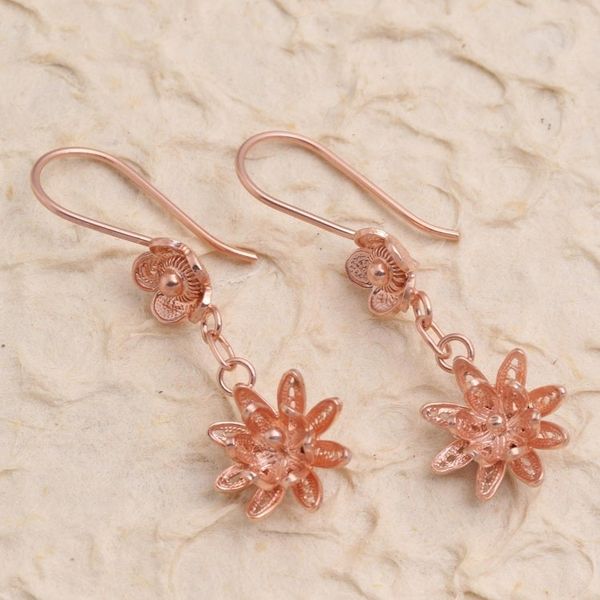 Alternate image for Hand Crafted Rose Gold Plated Flower Dangle Earrings Friendly Flowers