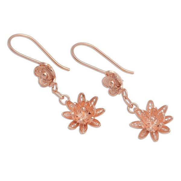 Alternate image for Hand Crafted Rose Gold Plated Flower Dangle Earrings Friendly Flowers