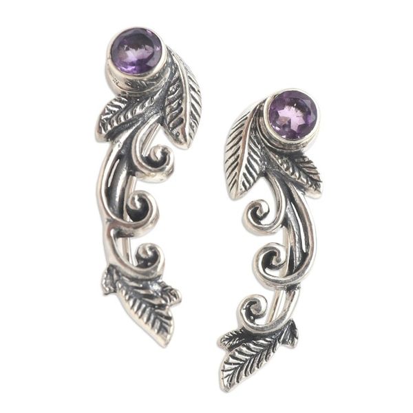 Alternate image for Sterling Silver and Amethyst Leaf-Motif Drop Earrings Prettiest Leaf