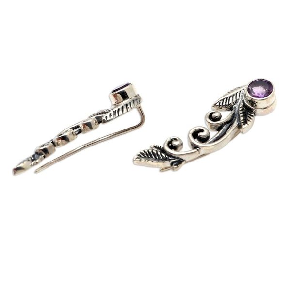 Alternate image for Sterling Silver and Amethyst Leaf-Motif Drop Earrings Prettiest Leaf