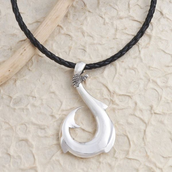 Alternate image for Hand Crafted Sterling Silver and Leather Pendant Necklace Tremendous Hook