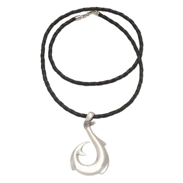 Alternate image for Hand Crafted Sterling Silver and Leather Pendant Necklace Tremendous Hook
