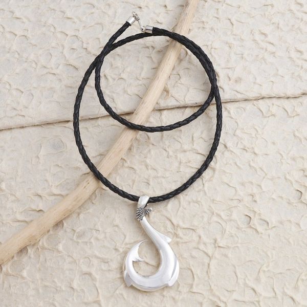 Alternate image for Hand Crafted Sterling Silver and Leather Pendant Necklace Tremendous Hook