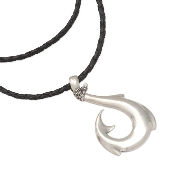 Alternate image for Hand Crafted Sterling Silver and Leather Pendant Necklace Tremendous Hook