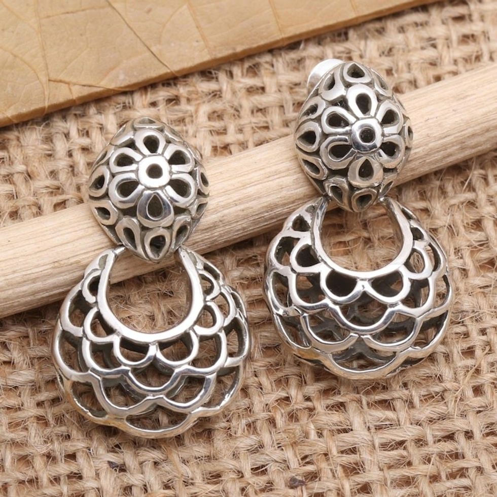 Hand Made Sterling Silver Dangle Earrings 'Scale Back in Silver'
