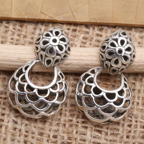 Alternate image for Hand Made Sterling Silver Dangle Earrings Scale Back in Silver