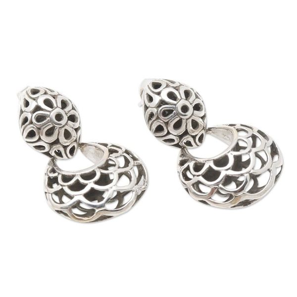 Alternate image for Hand Made Sterling Silver Dangle Earrings Scale Back in Silver