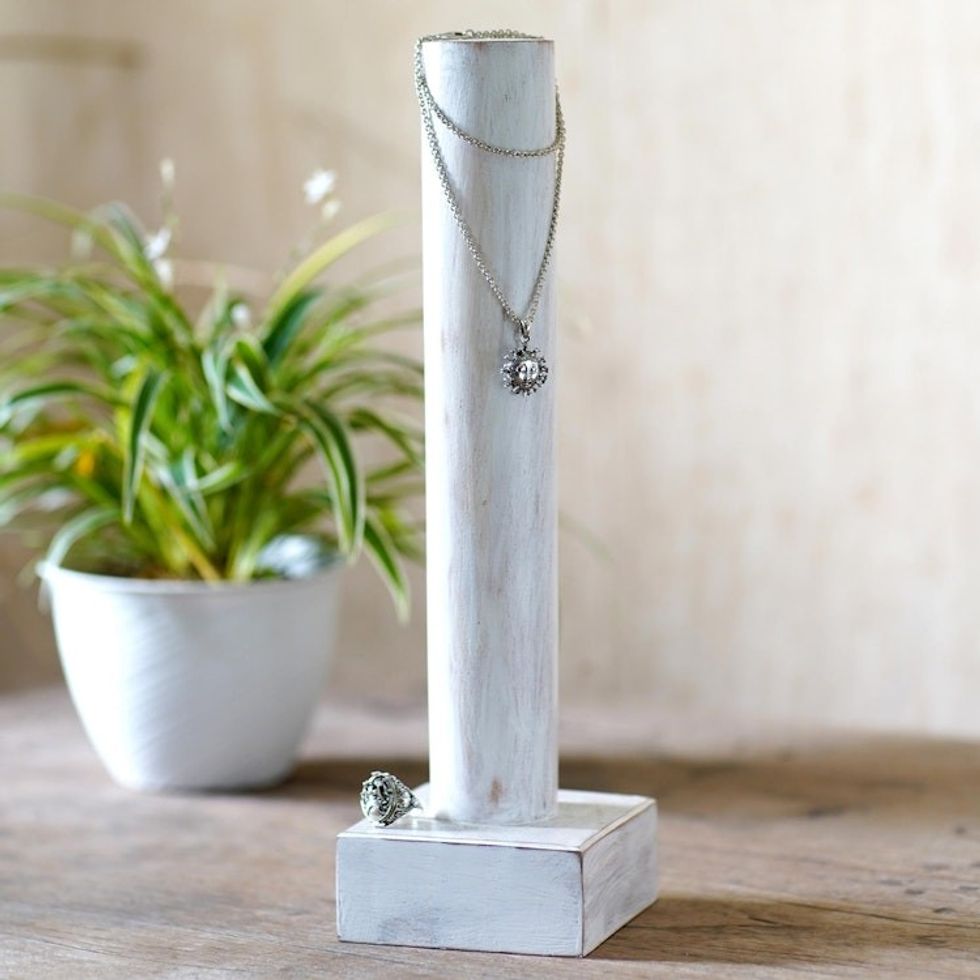 Wood Jewelry Holder with Distressed Finish 'Power Pole'