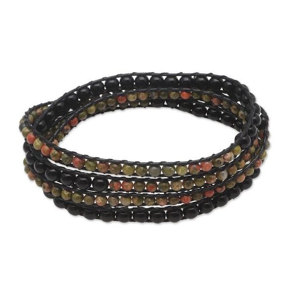 Alternate image for Hand Made Onyx and Jasper Beaded Wrap Bracelet Snake Eyes