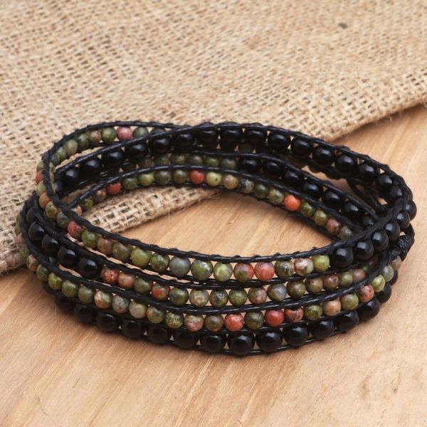 Alternate image for Hand Made Onyx and Jasper Beaded Wrap Bracelet Snake Eyes