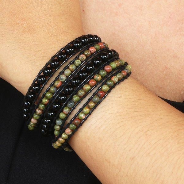Alternate image for Hand Made Onyx and Jasper Beaded Wrap Bracelet Snake Eyes