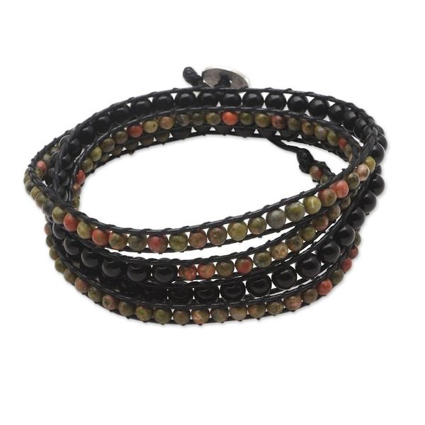 Alternate image for Hand Made Onyx and Jasper Beaded Wrap Bracelet Snake Eyes