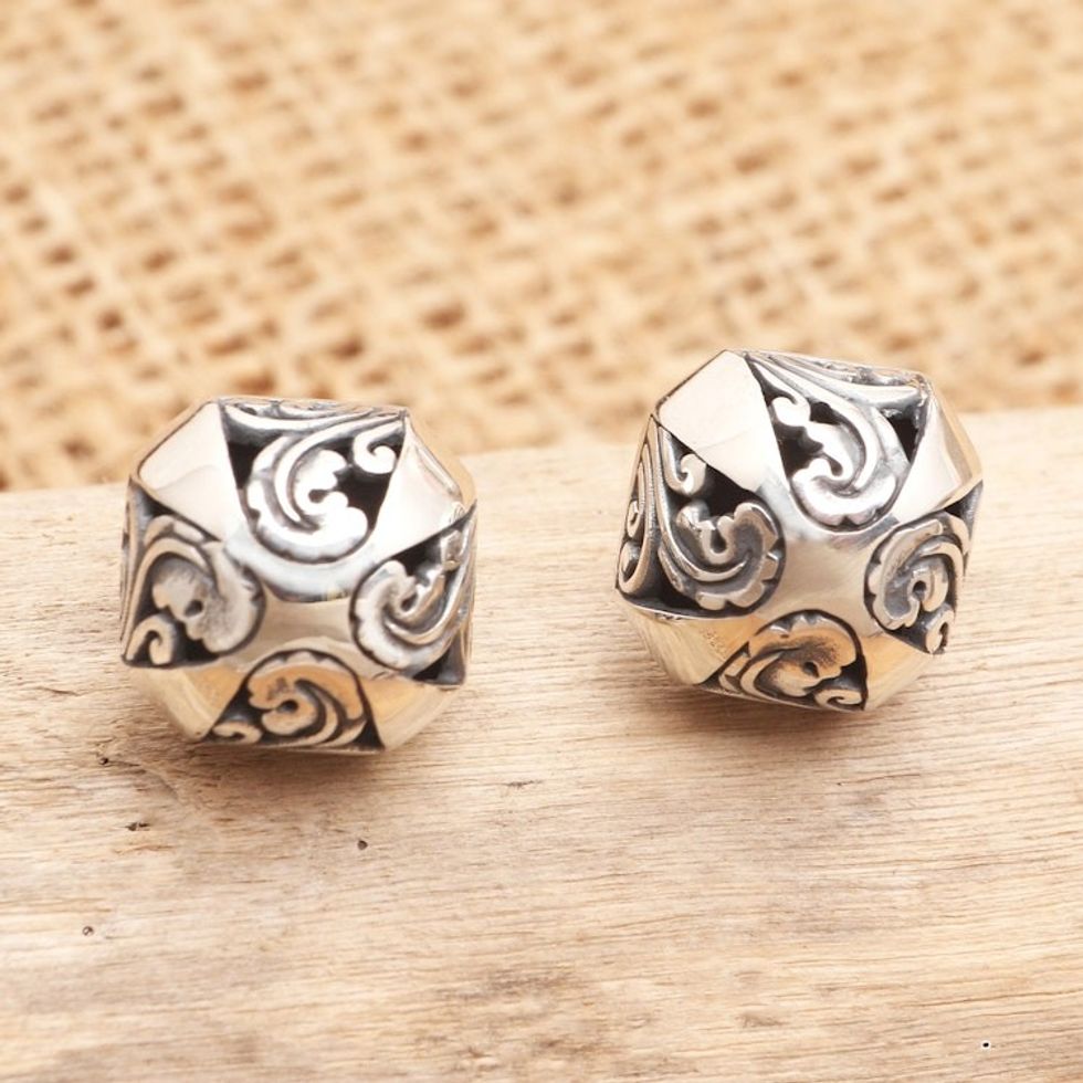 Hand Made Sterling Silver Button Earrings 'Umbrella Shade'