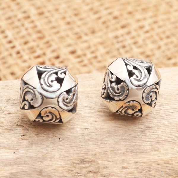 Alternate image for Hand Made Sterling Silver Button Earrings Umbrella Shade