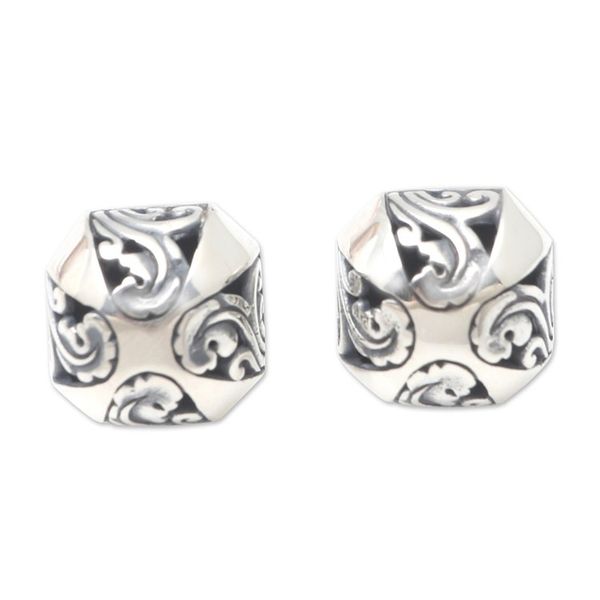 Alternate image for Hand Made Sterling Silver Button Earrings Umbrella Shade